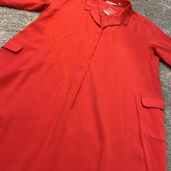 NEW SOFT SURROUNDINGS‎ EMBROIDERED SALMON POPOVER SHIFT DRESS LARGE Career Soft - Picture 13 of 16